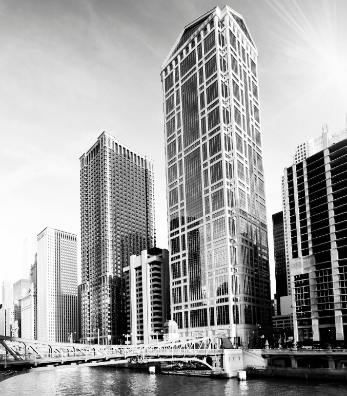 Chicago river view of buildings